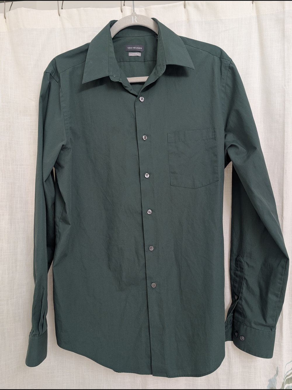 Van Heusen Fitted Wrinkle Free Dress Shirt Dark Green Mens 15.5 34/35 Medium